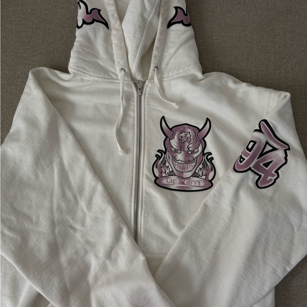 Supreme White Jacket with Pink Demon Graphics